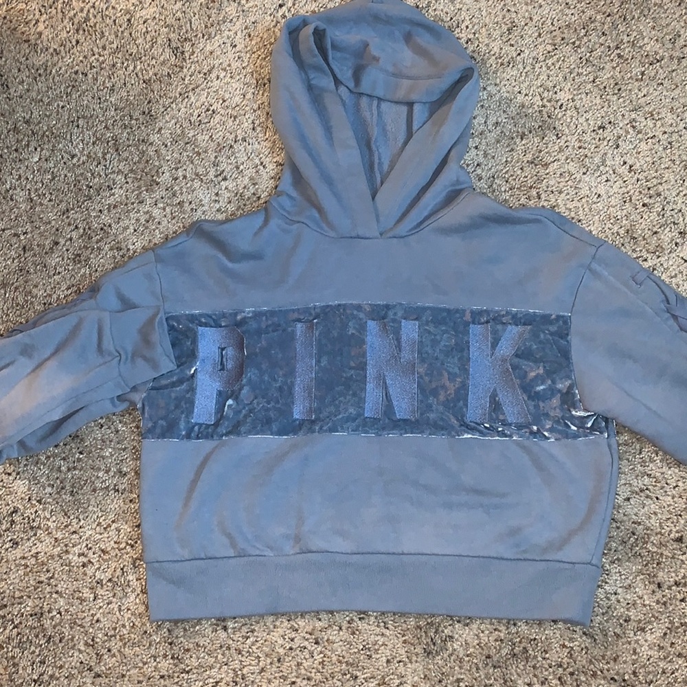 Cropped PINK velvet hoodie